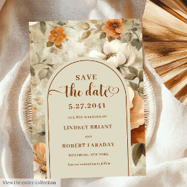 Invitación Elegante Boho Terroso Marfil Olivo Guardar La Fech