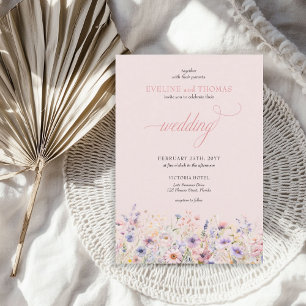 Invitación Elegante boho verano morado y flores silvestres ro