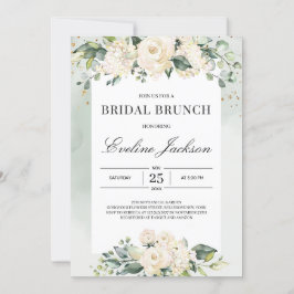 Invitación Elegante boho verde rosas blancas brunch de novia