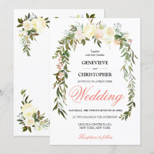 Invitación Elegante Boho Watercolor Coral Floral