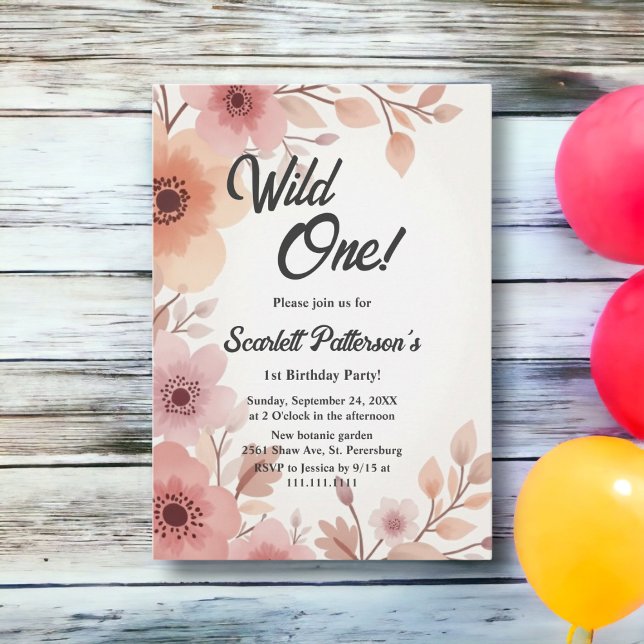 Invitación Elegante Boho Watercolor Floral Verano 1er cumplea (Subido por el creador)