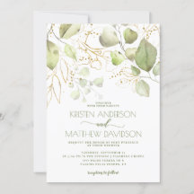 Elegante Boho Watercolor Greenery Gold Boda