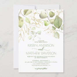 Invitación Elegante Boho Watercolor Greenery Gold Boda