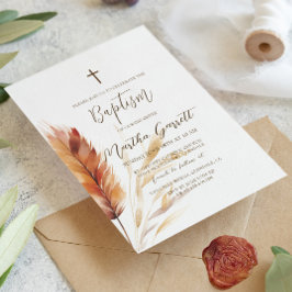 Invitación Elegante Boho Watercolor Pampas Cae Bautismo Chica