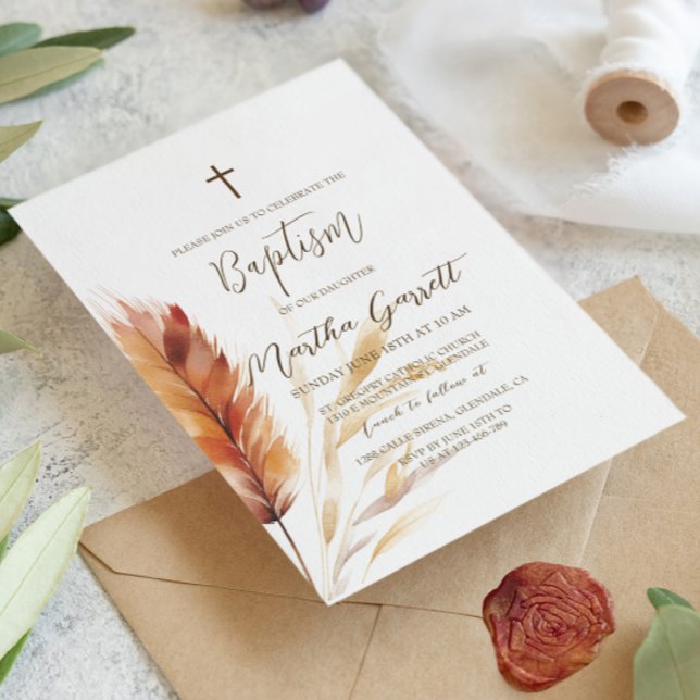 Invitación Elegante Boho Watercolor Pampas Cae Bautismo Chica (Subido por el creador)