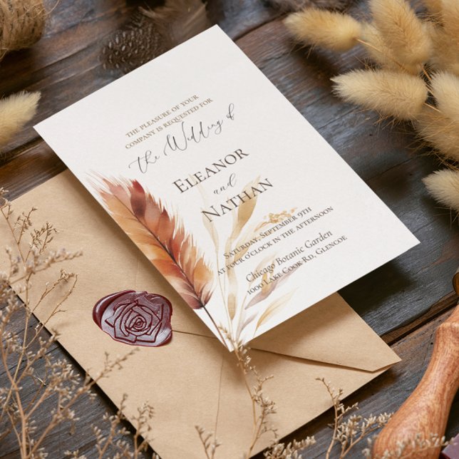 Invitación Elegante Boho Watercolor Pampas Fall Wedding (Subido por el creador)