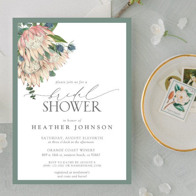 Invitación Elegante Boho Watercolor Protea Bridal Shower Invi (Elegant Boho Watercolor Protea Bridal Shower Invitation!
)