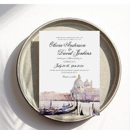 Invitación Elegante Boho Watercolor Venecia Script Boda