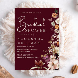 Invitación Elegante Boho Wildflower Burgundy Bridal Shower