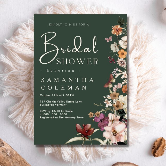 Invitación Elegante Boho Wildflower Dark Green Bridal Shower (Subido por el creador)
