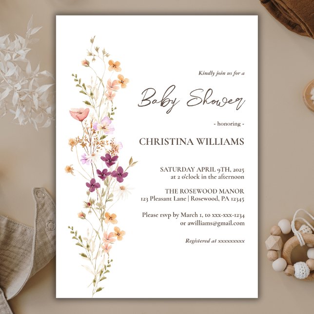 Invitación Elegante Boho Wildflower Género-Neutral Baby Showe (Subido por el creador)
