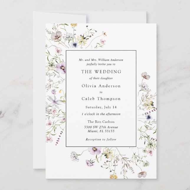 Invitación Elegante Boho Wildflower Greenery Frame Boda Inv (Anverso)