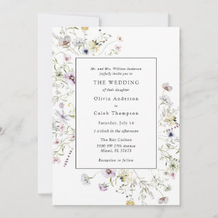 Invitación Elegante Boho Wildflower Greenery Frame Boda Inv