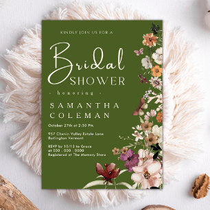 Invitación Elegante Boho Wildflower Moss Green Bridal Shower