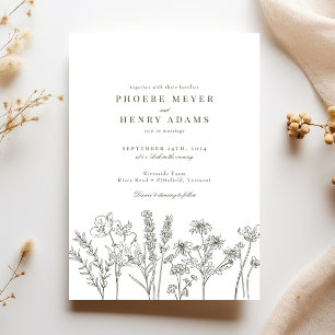 Invitación Elegante Boho Wildflower Olive Green Boda