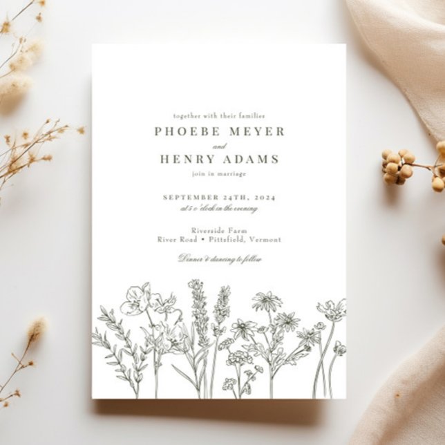 Invitación Elegante Boho Wildflower Olive Green Boda (Subido por el creador)