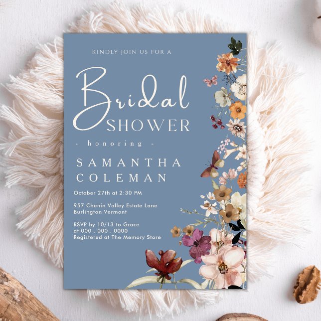 Invitación Elegante Boho Wildflower Periwinkle Bridal Shower (Subido por el creador)