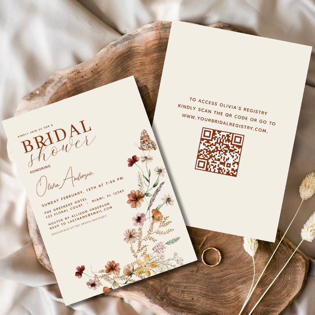 Invitación Elegante Boho Wildflower QR Código Ducha de novia (Subido por el creador)