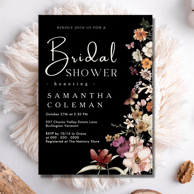 Invitación Elegante Boho Wildflower Rustic Black Bridal Showe (Subido por el creador)
