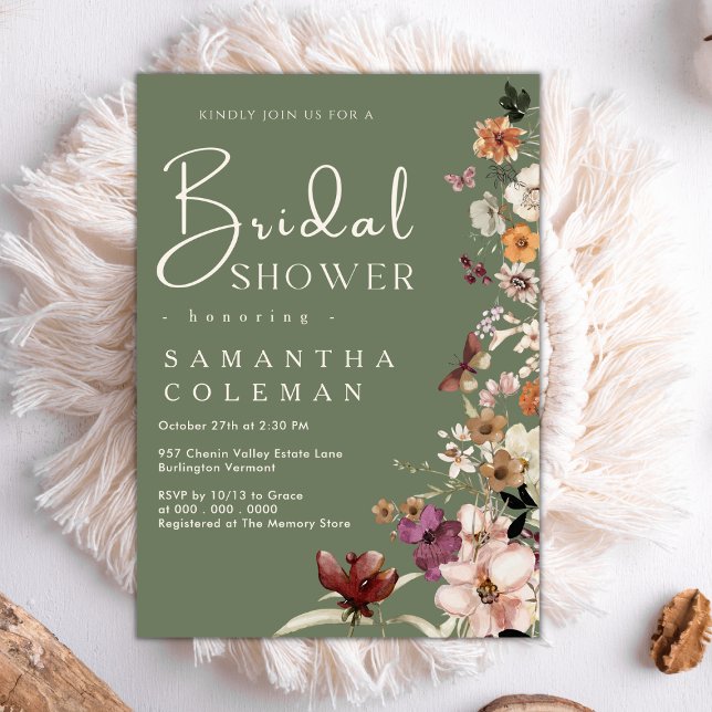 Invitación Elegante Boho Wildflower Sage Green Bridal Shower (Subido por el creador)