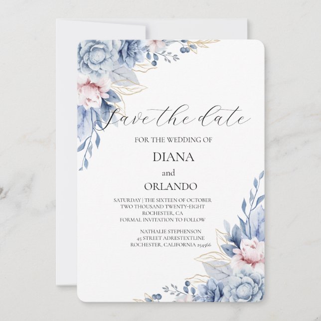 Invitación Elegante Boho Wildflower salva la fecha (Anverso)