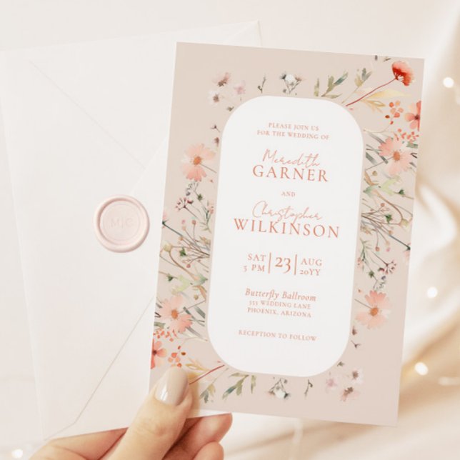 Invitación Elegante Boho Wildflowers Boda Rosa (Subido por el creador)