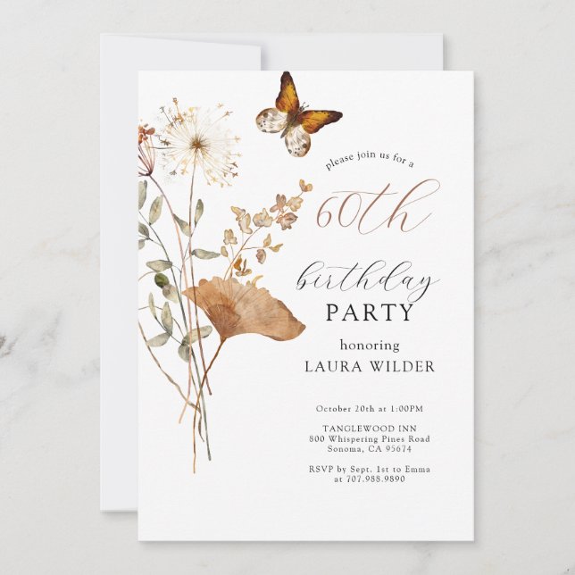 Invitación Elegante Boho Wildflowers Fiesta de cumpleaños núm (Anverso)