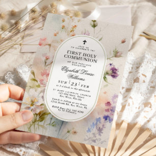Invitación Elegante Boho Wildflowers Primera Comunión Santa