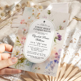Invitación Elegante Boho Wildflowers Primera Comunión Santa