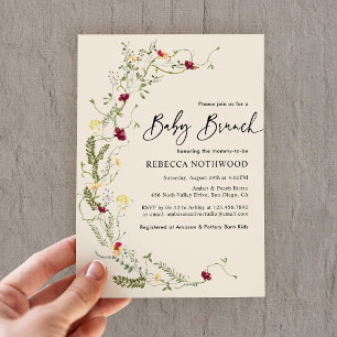 Invitación Elegante Boho Wildflowers Wreath Baby Brunch