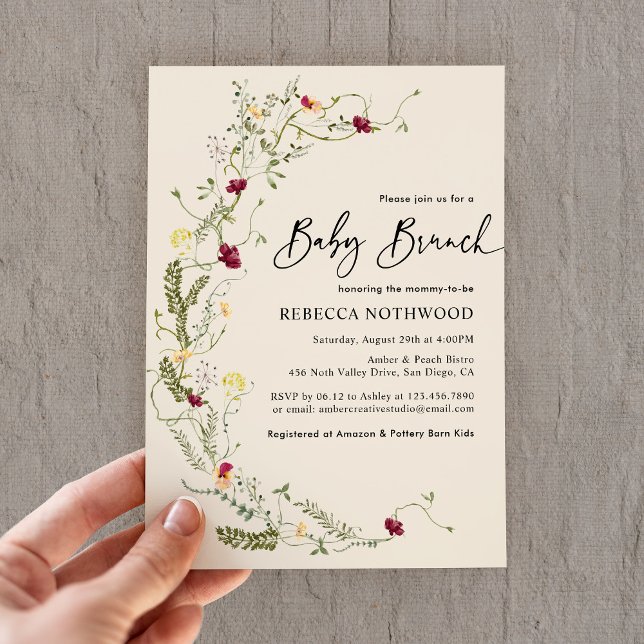Invitación Elegante Boho Wildflowers Wreath Baby Brunch (Subido por el creador)