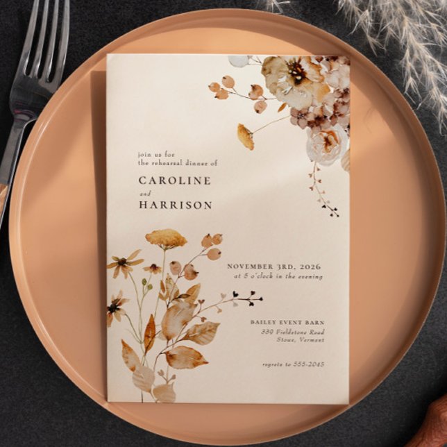 Invitación Elegante Boho Woodland Cena de ensayo floral (Subido por el creador)