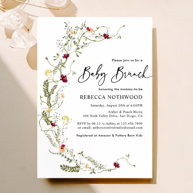 Invitación Elegante Boho Wreath Wildflower Baby Brunch (Subido por el creador)