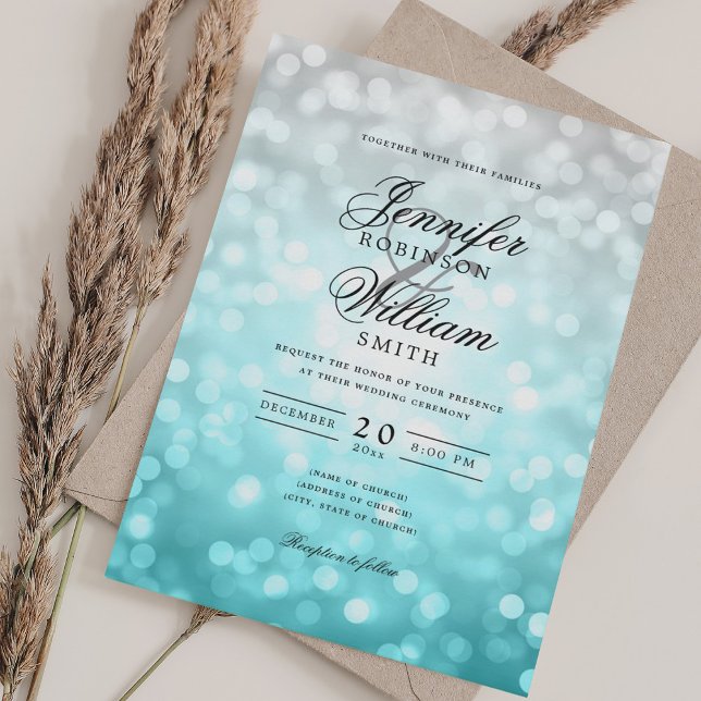 Invitación Elegante Bokeh Beach Encende Romántico (Elegant Beach Wedding Bokeh Lights Romantic Invitation)