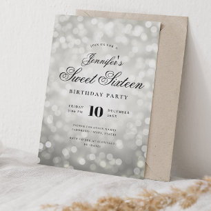 Invitación Elegante Bokeh Ilustra estilo formal Dulce 16 Plat