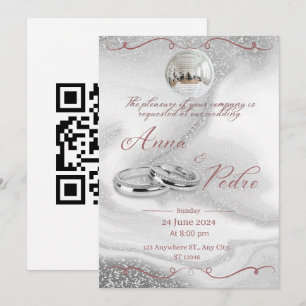 Invitación Elegante Bola de Discoteca de Purpurina de Plata B