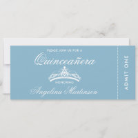 Elegante boleto Quinceanera azul y blanco
