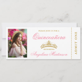 Invitación Elegante boleto Quinceanera Photo Pink and Gold