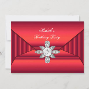 Invitación Elegante Bolso de Joyas Rojas para Fiesta de Cumpl