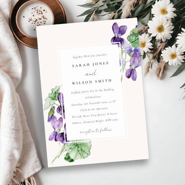 Invitación Elegante Bonito acuarela Violeta Boda Floral (Subido por el creador)