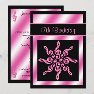 Invitación Elegante, Bonito Círculo de Música Cumpleaños 17