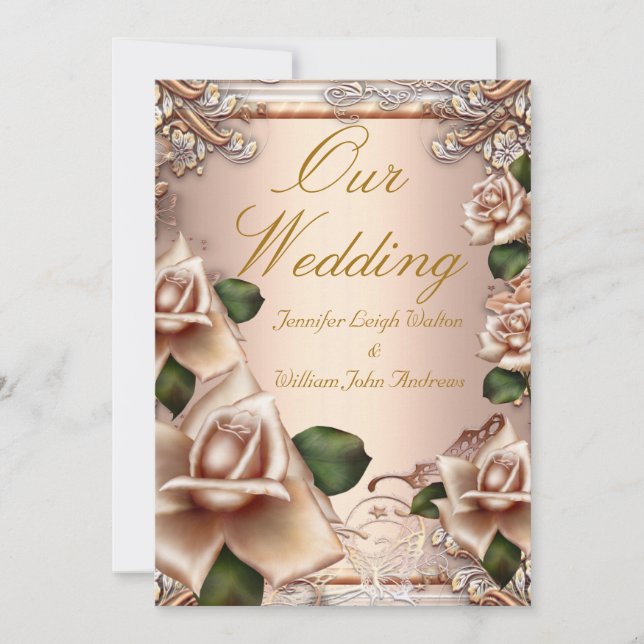 Invitación Elegante Bonito de Bodas Crema Beige Rosa de Oro (Anverso)
