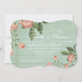 Invitación Elegante Bonito de Madera Rústica Mint Rosas Rubor