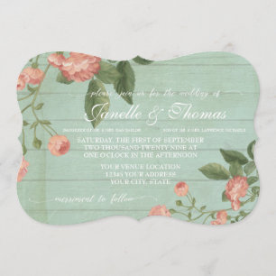 Invitación Elegante Bonito de Madera Rústica Mint Rosas Rubor