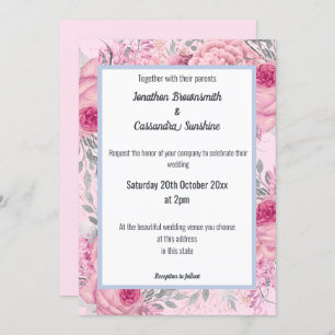 INVITACIÓN ELEGANTE BONITO FLORAL BODA BLANCO AZUL ROJO PINK