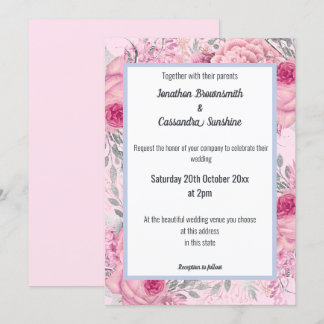 INVITACIÓN ELEGANTE BONITO FLORAL BODA BLANCO AZUL ROJO PINK