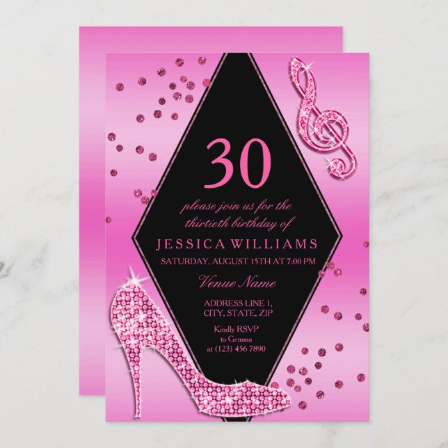 Invitación Elegante Bonito Glitzy Rosa 30 cumpleaños (Anverso / Reverso)