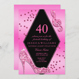 Invitación Elegante Bonito Glitzy Rosa 40 cumpleaños