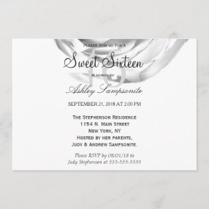 Invitación Elegante Bonito Impresión de rosa blanco y negro