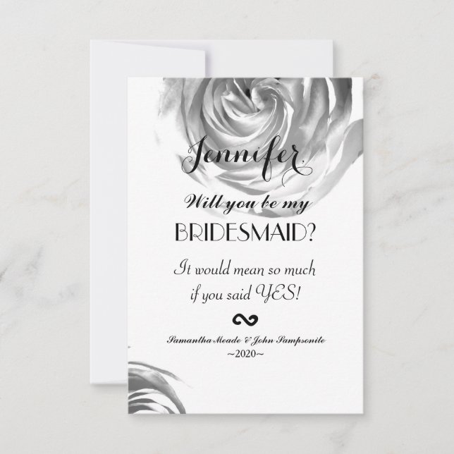 Invitación Elegante Bonito Impresión de rosa blanco y negro (Anverso)